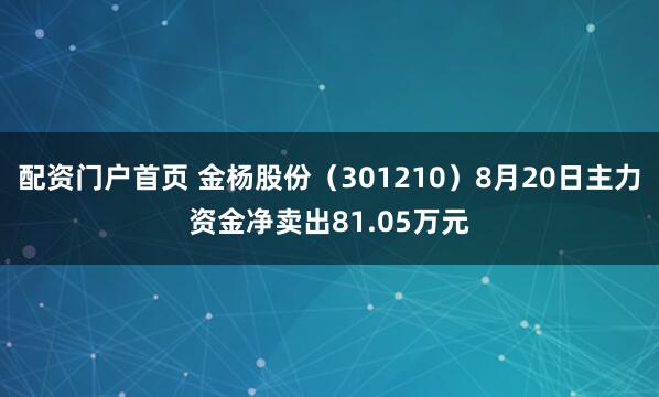 配资门户首页 金杨股份（301210）8月20日主力资金净卖出81.05万元